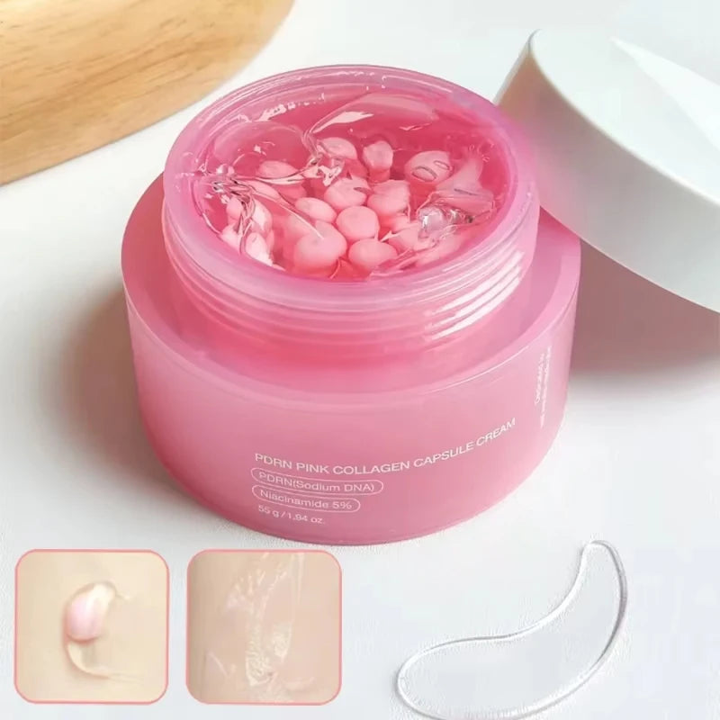 Crema de cápsulas rosas con PDRN, colágeno y niacinamida